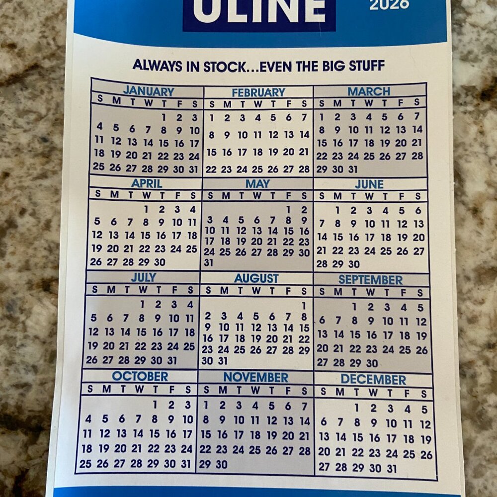 2026 Uline Calendar Sticker - Picture 1 of 1